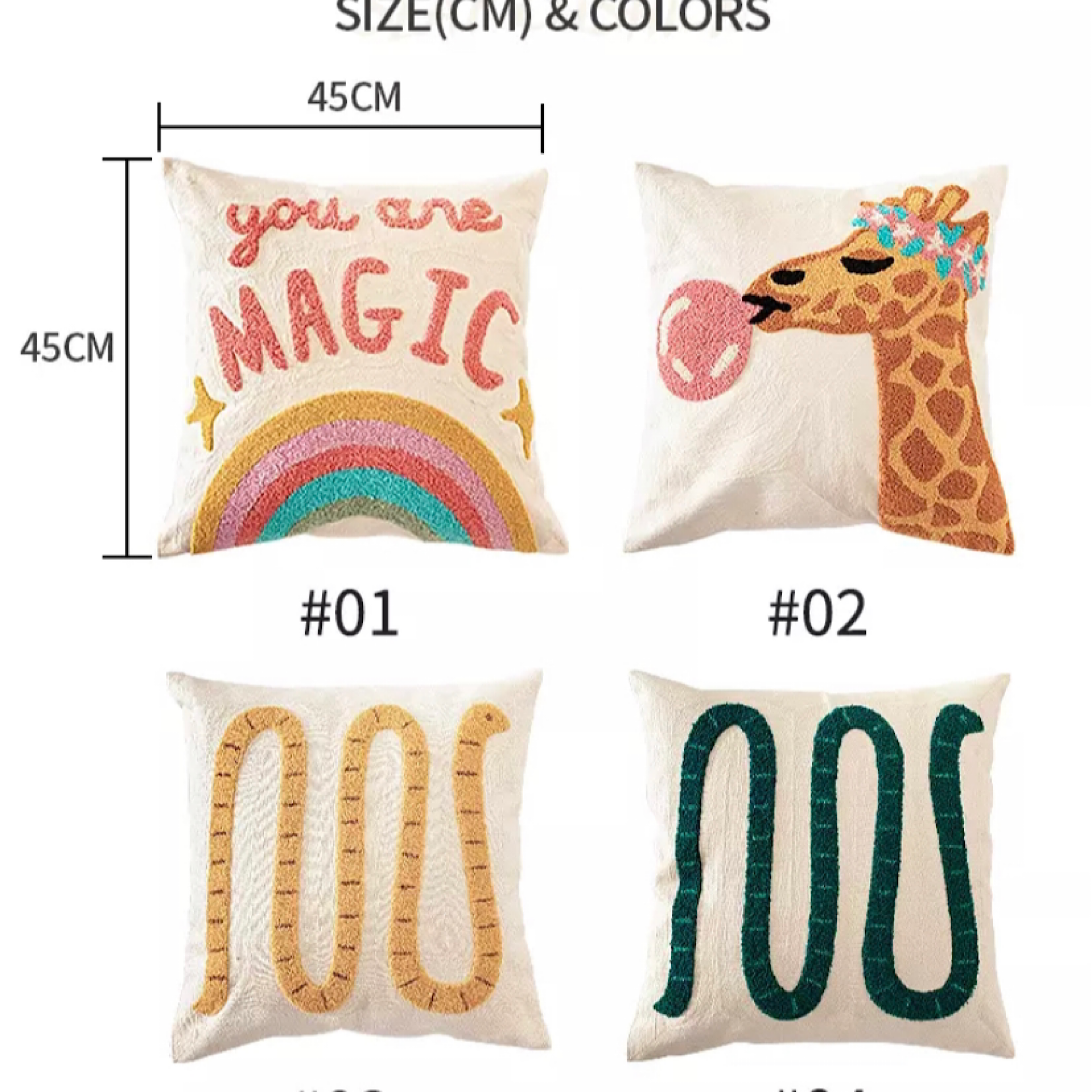 Rainbow Animal Pattern pillow cover cartoon Kids Room Décor 100% Cotton Embroidery throw Cushion Cover 45cmx45cm - Tobmarc Home Decor & Gifts 