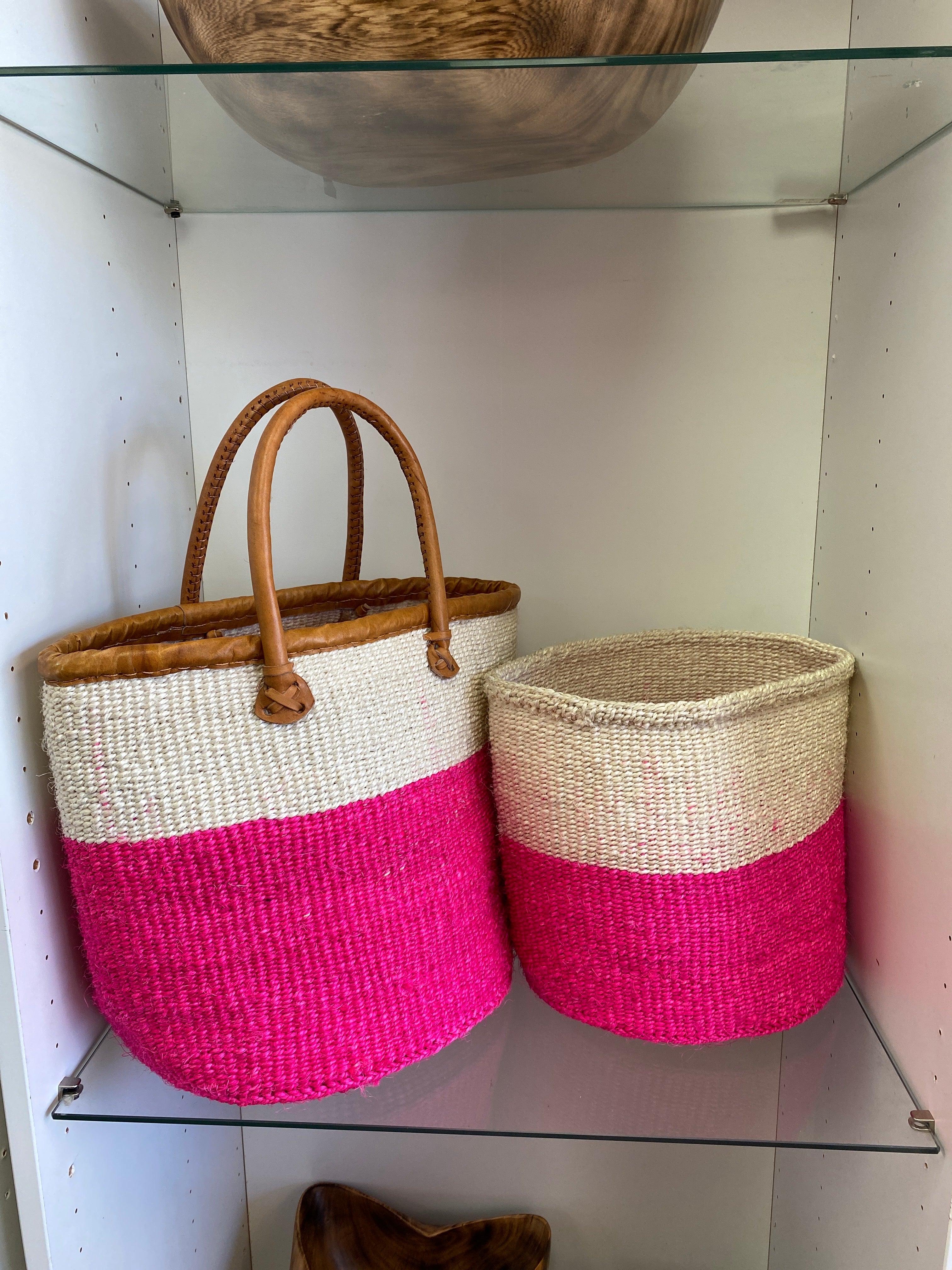 AFRICAN KIONDO  Two-Tone Handwoven Basket with handles for Storage Set  12” and 10” - Tobmarc Home Decor & Gifts 