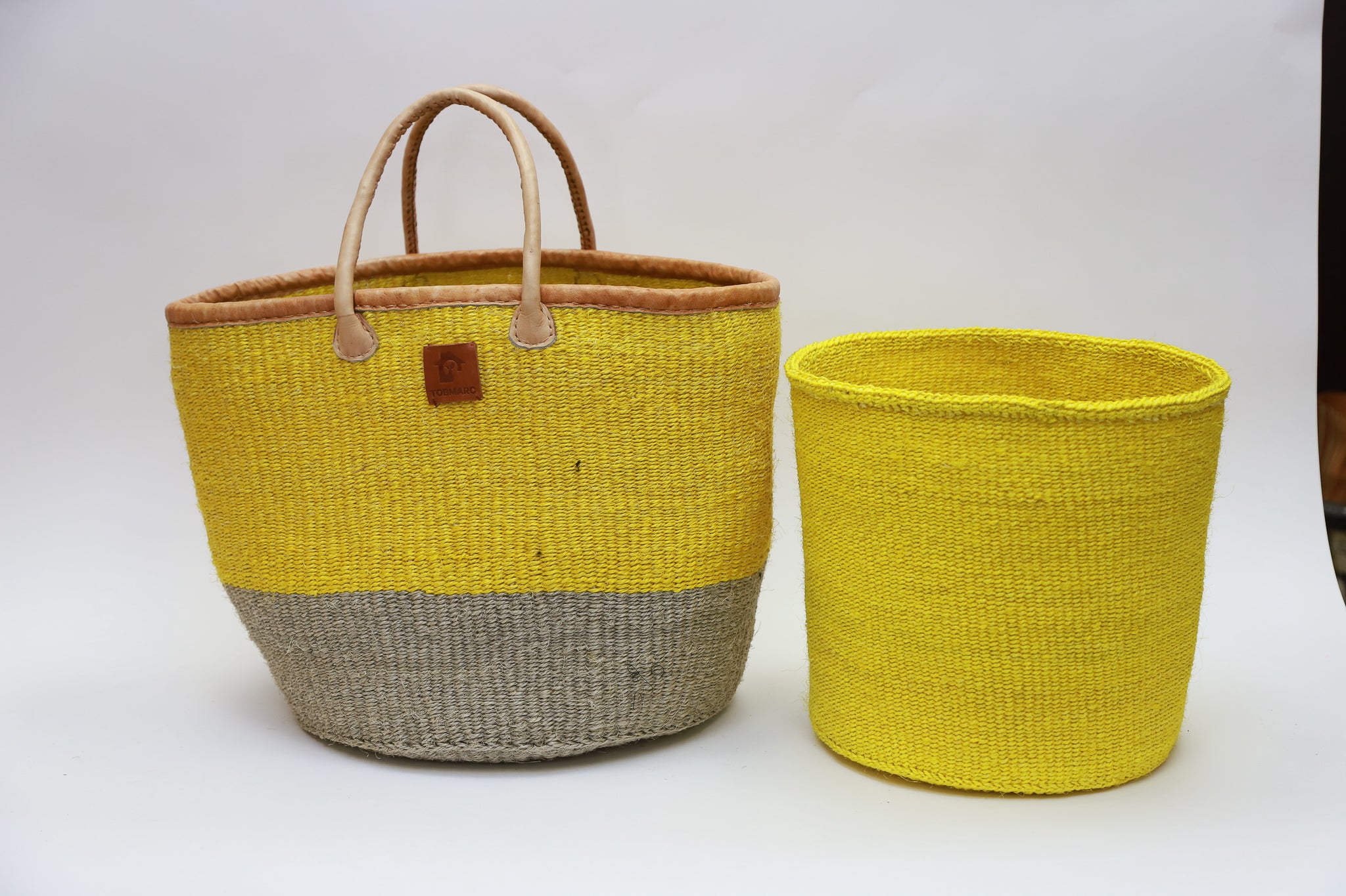 YELLHAND3 -Hand Woven Baskets, Bag with Leather Handles - Tobmarc Home Decor & Gifts 