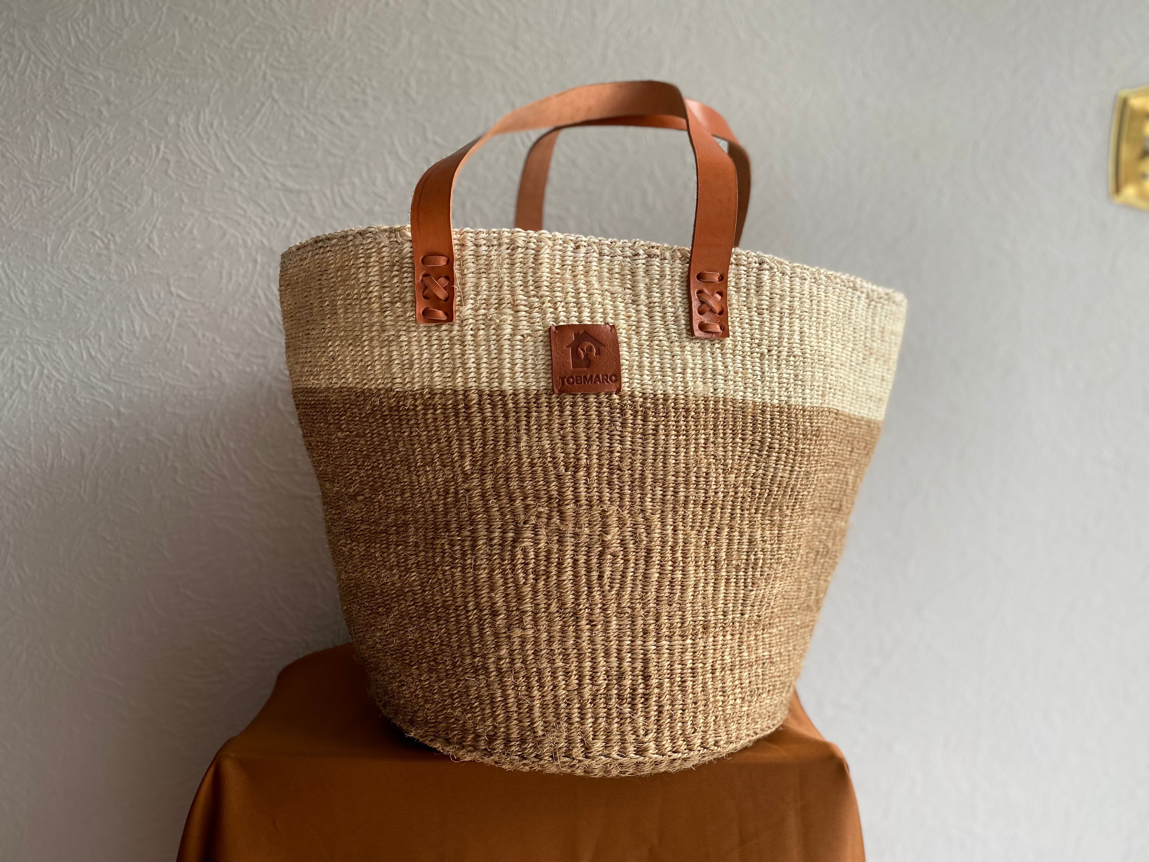 CREBEI-14" Woven storage basket,Natural color basket, African Beach basket - Tobmarc Home Decor & Gifts 