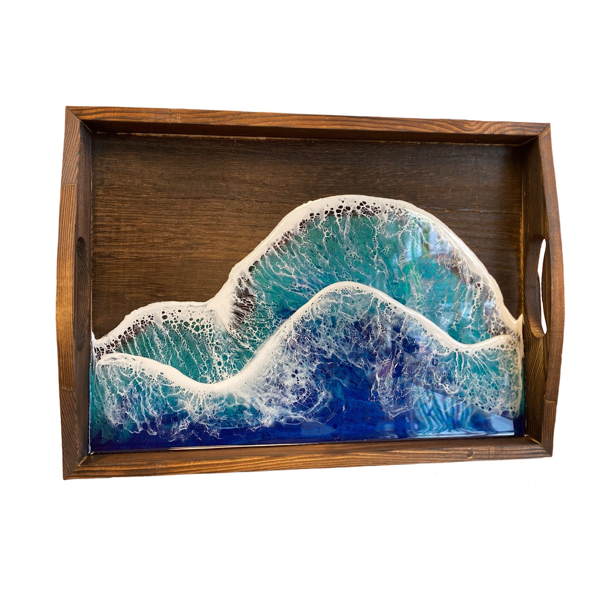 Wood Cutting Board with Resin Ocean Charcuterie Platter- coaster Realistic Blue Wave Art