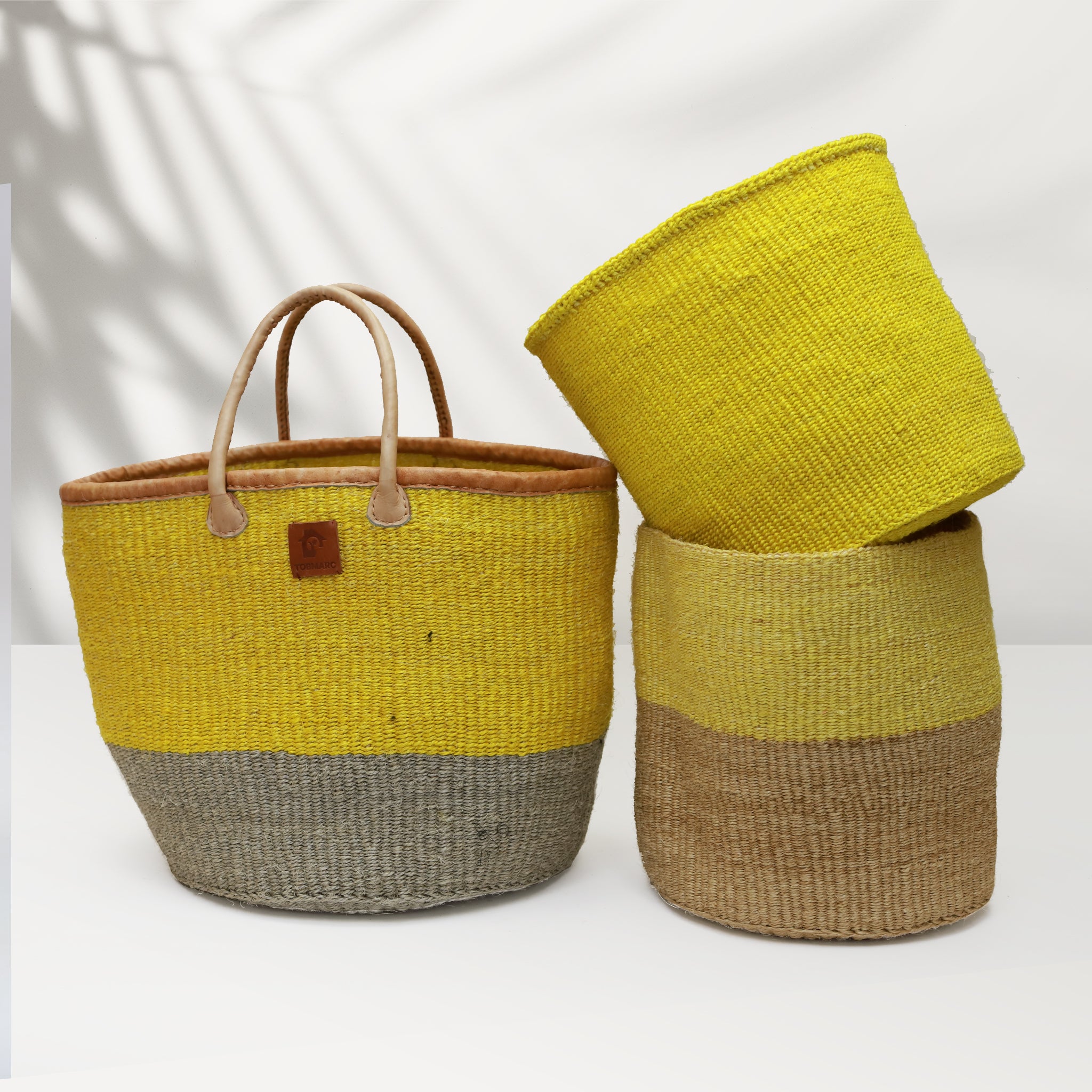 YELLHAND3 -Hand Woven Baskets, Bag with Leather Handles - Tobmarc Home Decor & Gifts 