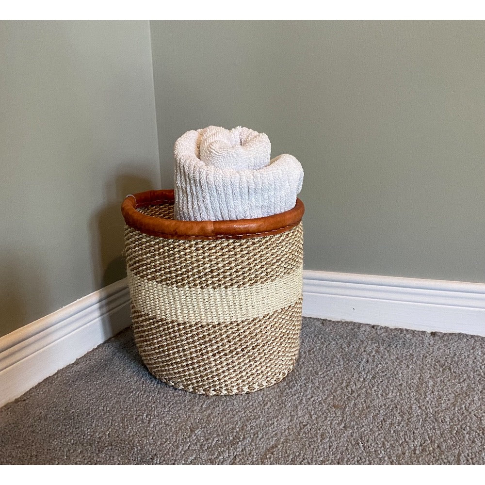 Woven basket, African basket, Market basket with leather handles, Woven tote bags, African storage basket, Gift for her, African bags - Tobmarc Home Decor & Gifts 