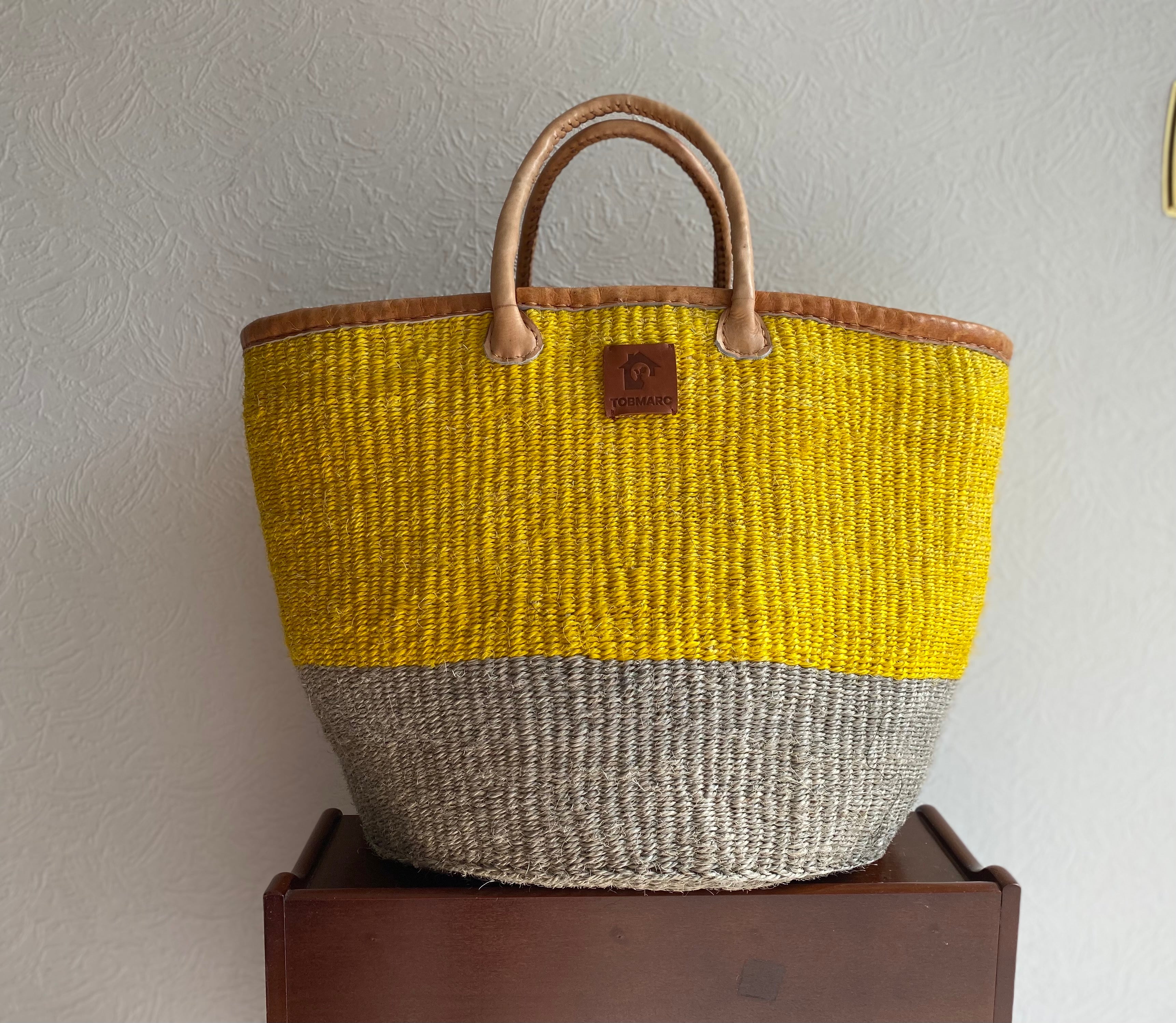 YELGRA-14" Handwoven African basket, Woven Decorative Basket, Shopping basket bag, basket with handle, Woven basket, Gift Basket Storage Basket, Beach Bag - Tobmarc Home Decor & Gifts 