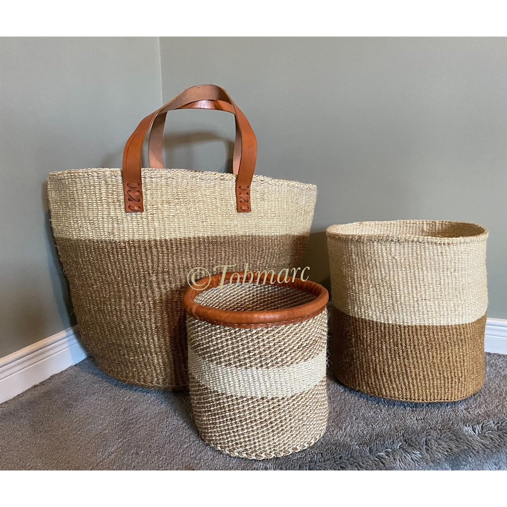 Woven basket, African basket, Market basket with leather handles, Woven tote bags, African storage basket, Gift for her, African bags - Tobmarc Home Decor & Gifts 