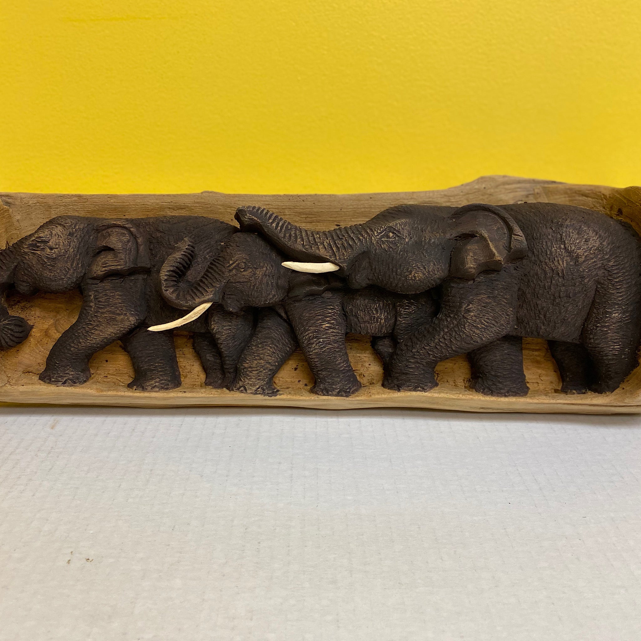 Hand carved Teak wood Elephants Family Wall Decor hanging Plate - Tobmarc Home Decor & Gifts 