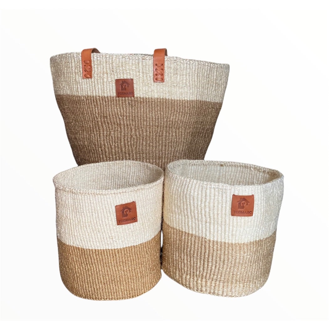 WHIBEISET3 - WOVEN LAUNDRY BASKET, Woven Sisal Basket, Utility Planter Basket With Handle, African Natural Sisal Woven Blanket Basket - Tobmarc Home Decor & Gifts 