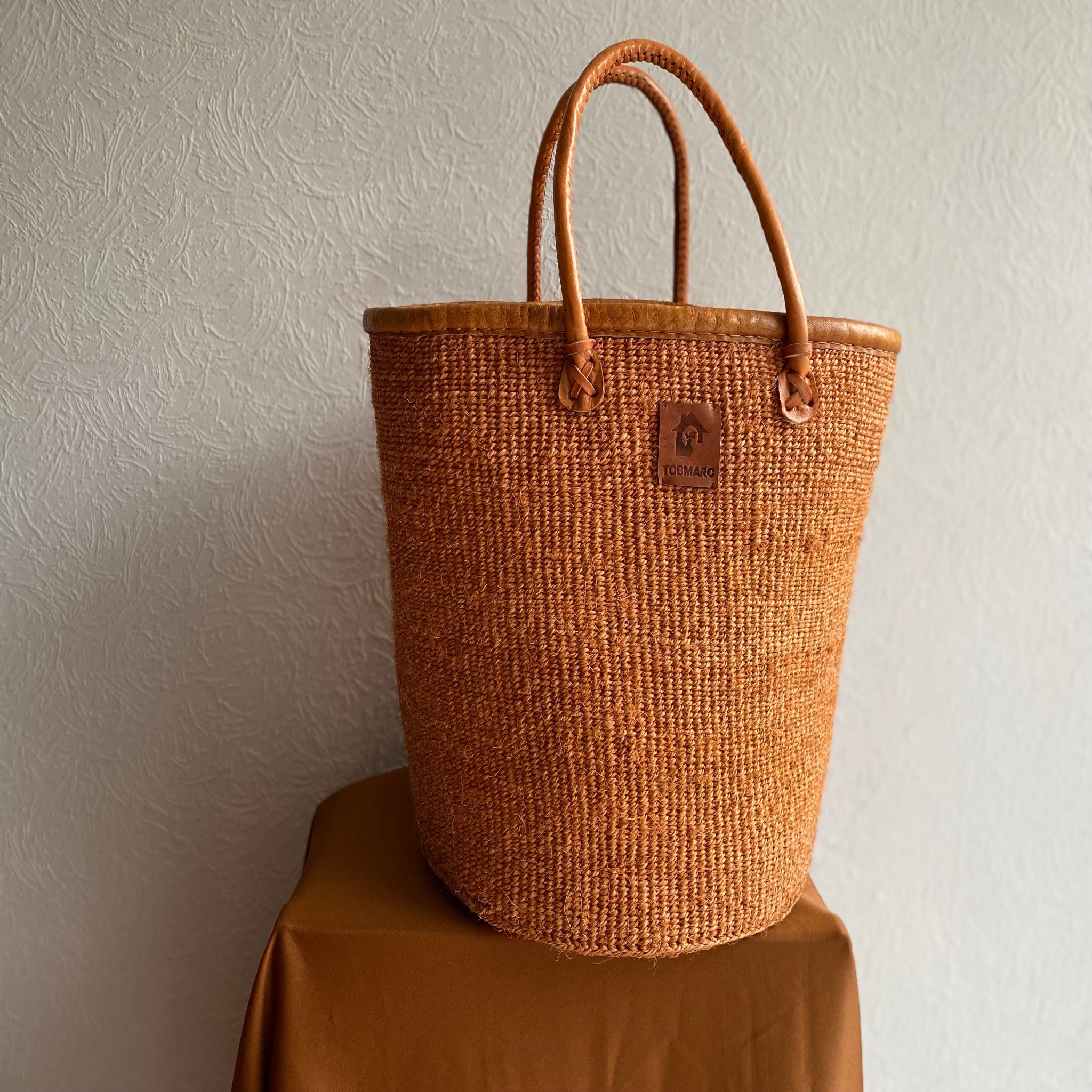 Woven basket, African basket, Market basket with leather handles, Woven tote bags, African storage basket, Gift for her, African bags - Tobmarc Home Decor & Gifts 