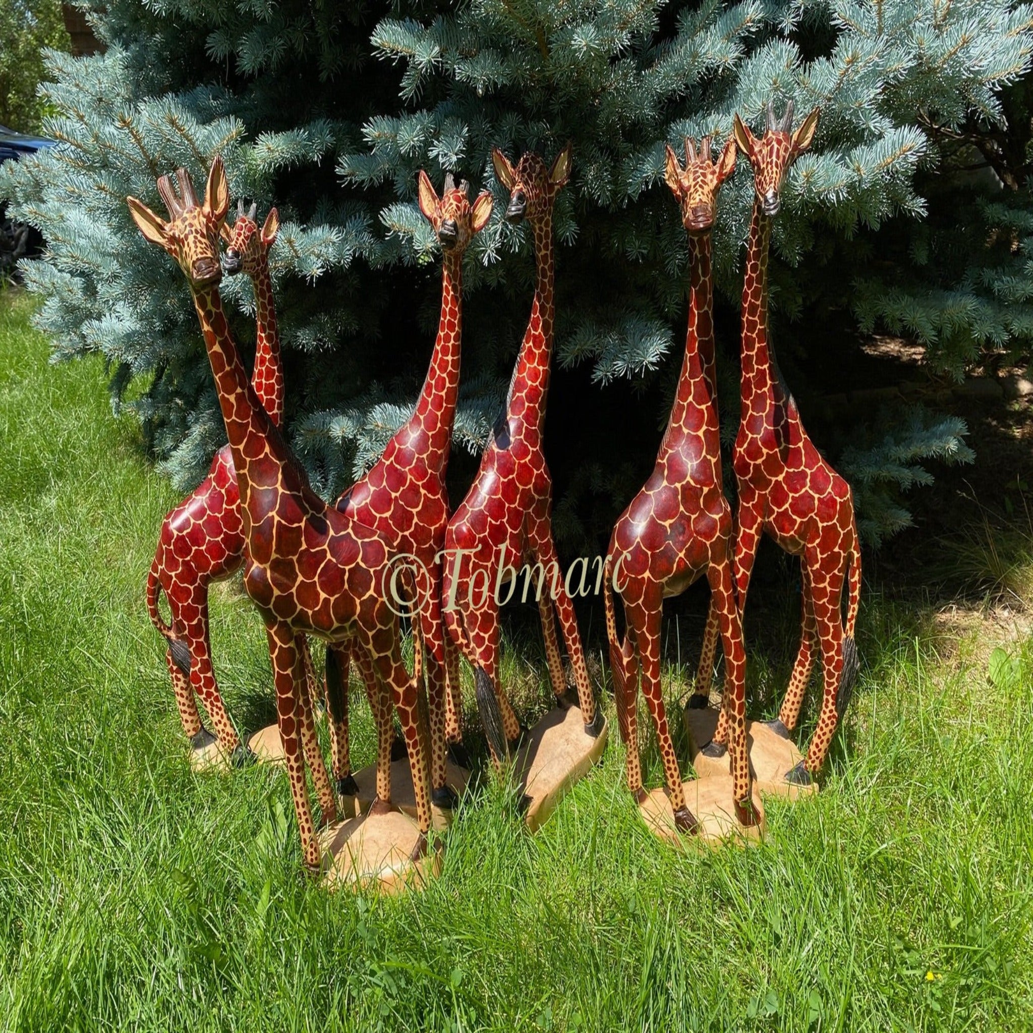 24" Hand carved Giraffe Sculpture, African Giraffe Decor - Tobmarc Home Decor & Gifts 