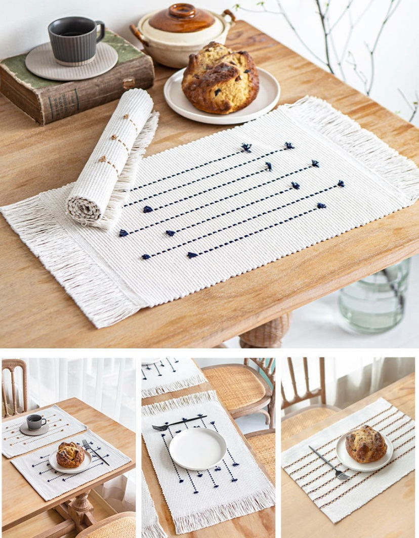 NORDIC Fabric Table Decoration Woven Placemats Stripe Two-sided Dinner Table Mat Woven Reversible Dining Woven Table Mat - Tobmarc Home Decor & Gifts 