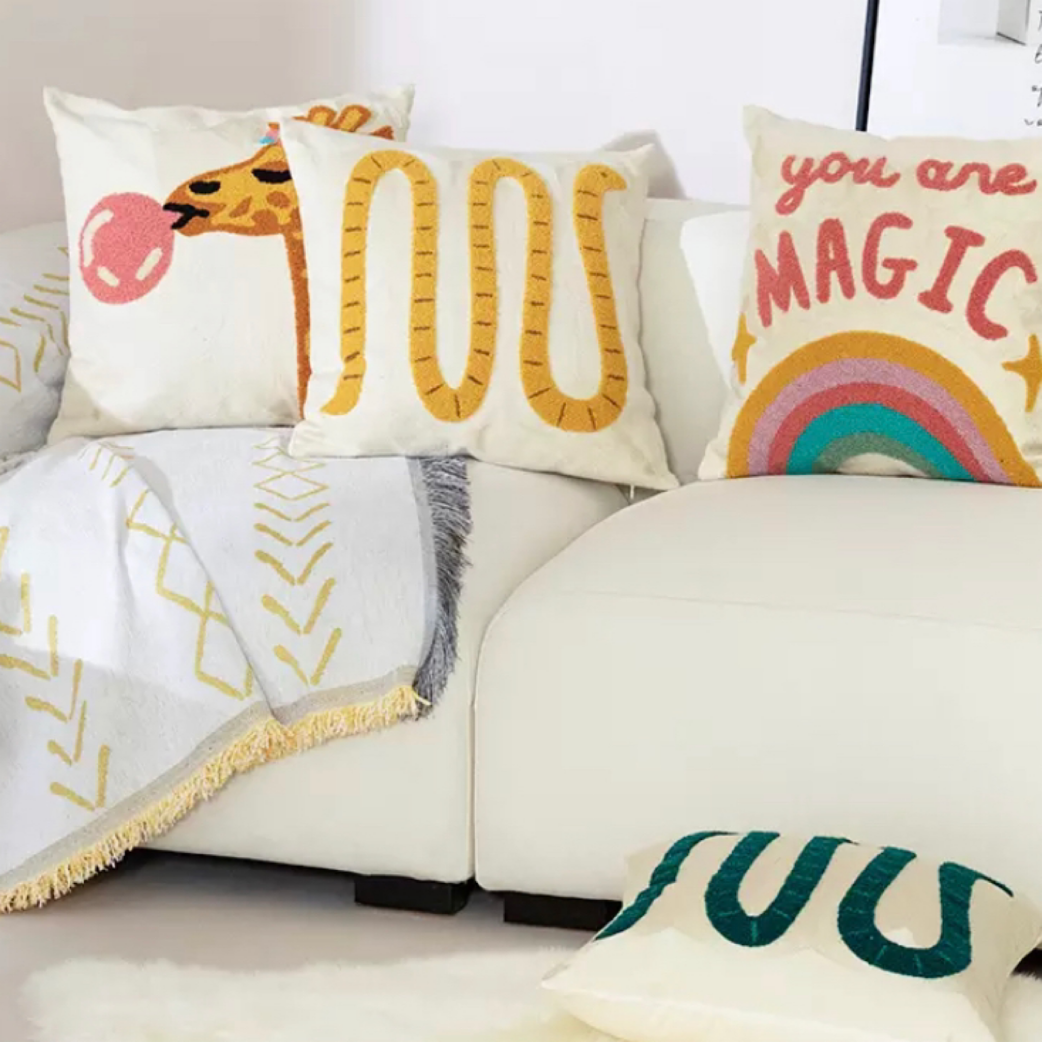 Rainbow Animal Pattern pillow cover cartoon Kids Room Décor 100% Cotton Embroidery throw Cushion Cover 45cmx45cm - Tobmarc Home Decor & Gifts 