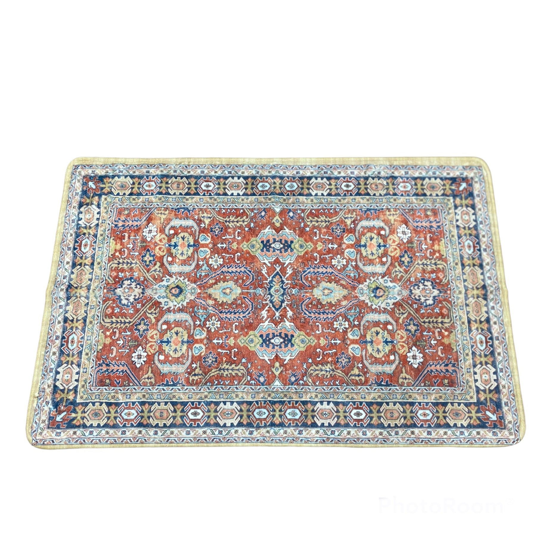 Persian Distressed Small Entryway Rug Doormat Bohemian Faux Wool Non-Slip Washable Low-Pile Floor Carpet for Indoor Front Entrance Kitchen BathroomBedside Rug