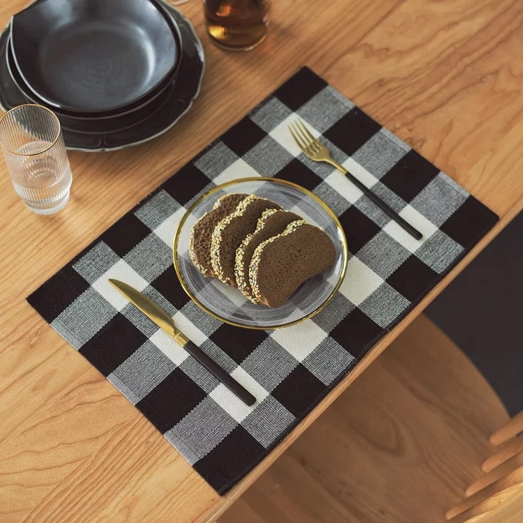 4 Pcs Black White Plaid Buffalo Placemats for Home Holiday Christmas Table Decorations - Tobmarc Home Decor & Gifts 