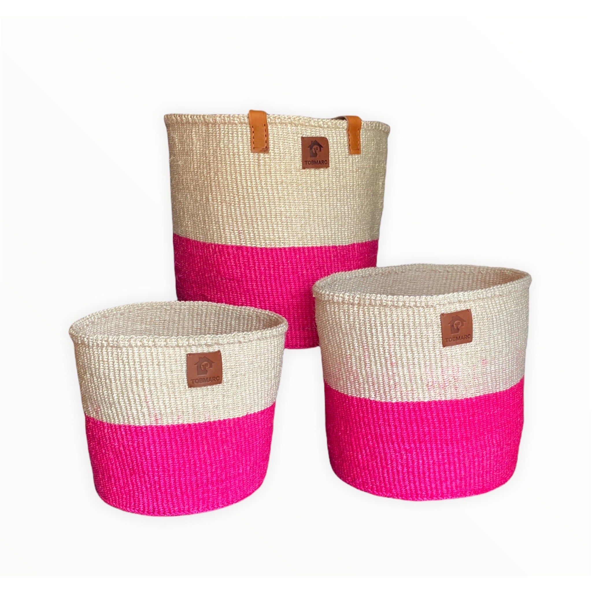 PINKSET3 -Storage basket|Woven Basket|Africa Baskets|Organizing Basket - Tobmarc Home Decor & Gifts 