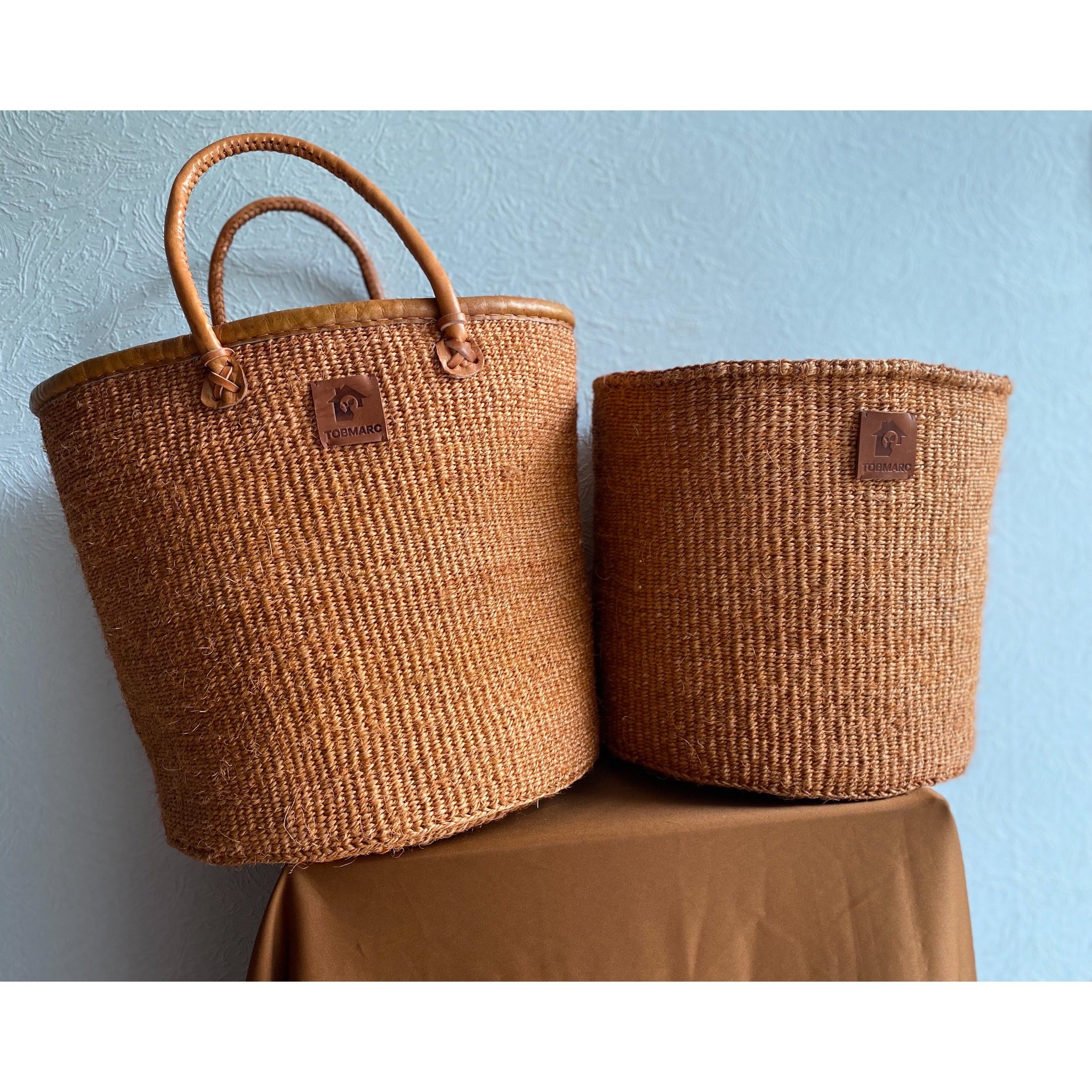 Woven basket, African basket, Market basket with leather handles, Woven tote bags, African storage basket, Gift for her, African bags - Tobmarc Home Decor & Gifts 