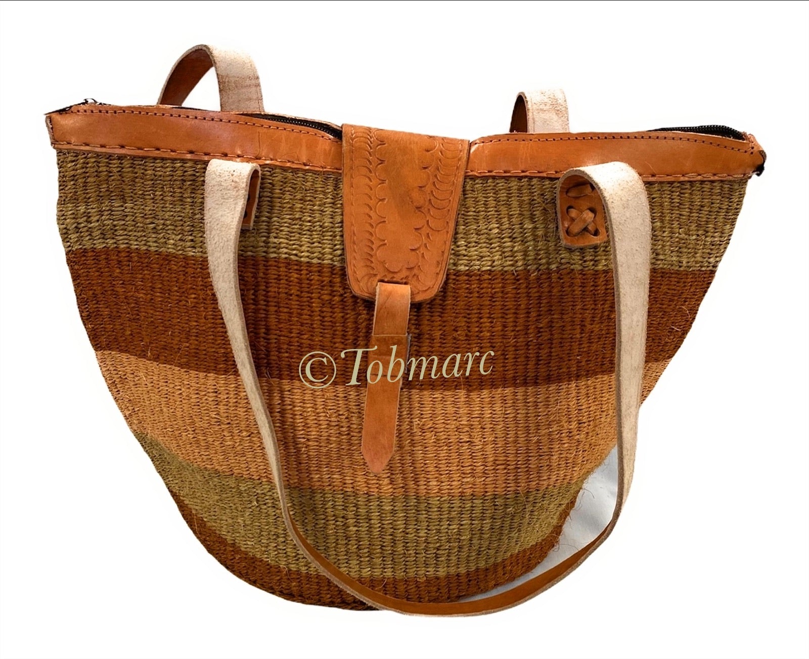 Assorted Shopping Baskets, Beach Baskets, Bags With Leather Handle, African Kiondo - Tobmarc Home Decor & Gifts 