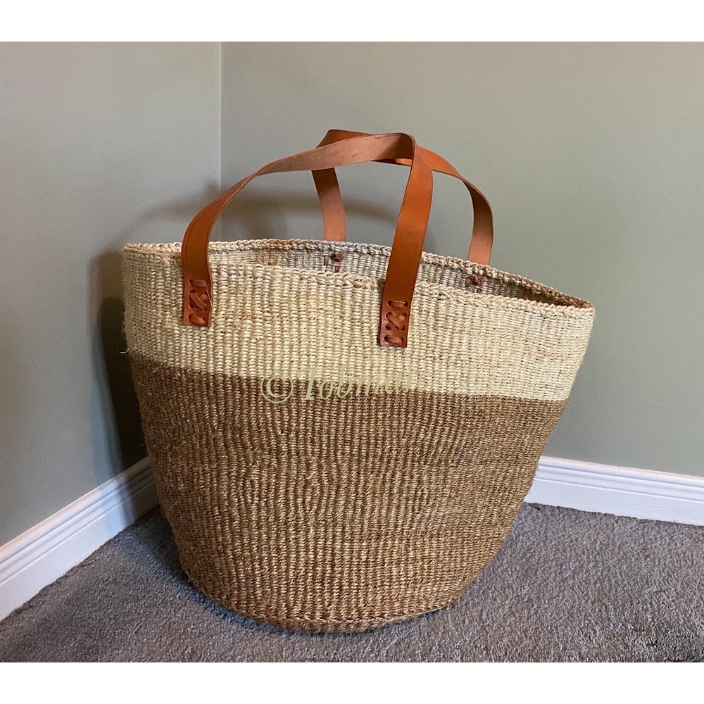 Woven basket, African basket, Market basket with leather handles, Woven tote bags, African storage basket, Gift for her, African bags - Tobmarc Home Decor & Gifts 