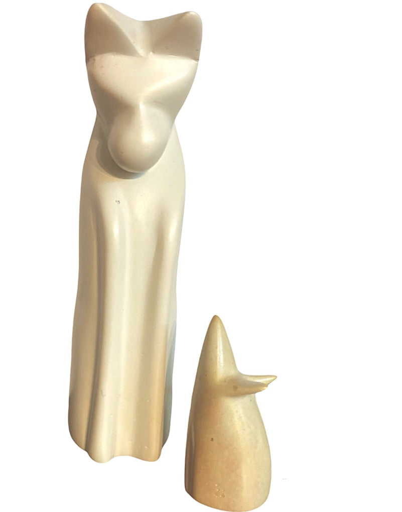 Kenya Soapstone Cat and Mouse Set Natural White for Home and Office decoration