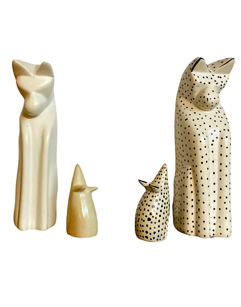 Kenya Soapstone Cat and Mouse Set Natural White for Home and Office decoration