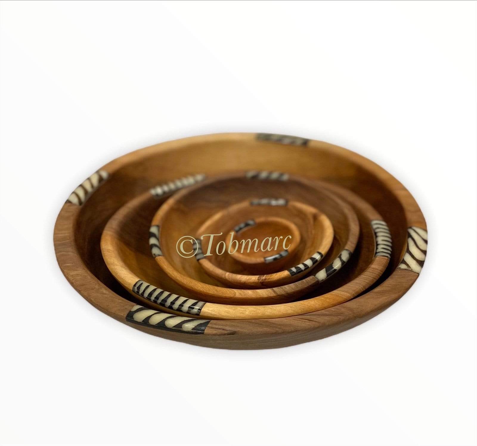 Tobmarc Home Decor & Gifts  Basket Set of 5 round bowls, handcrafted Olive Wood snack Bowl