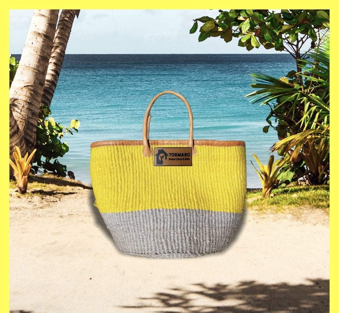Tobmarc Home Decor & Gifts  Basket SYELGRA-Woven Baskets,Bag with Leather Handles