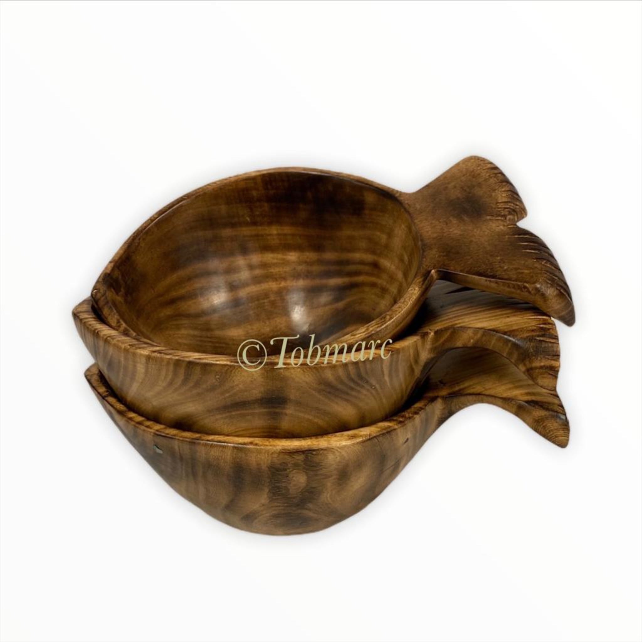 Tobmarc Home Decor & Gifts  Basket Vintage Hand-carved  Fish Shaped, Olive wood Fish Bowl