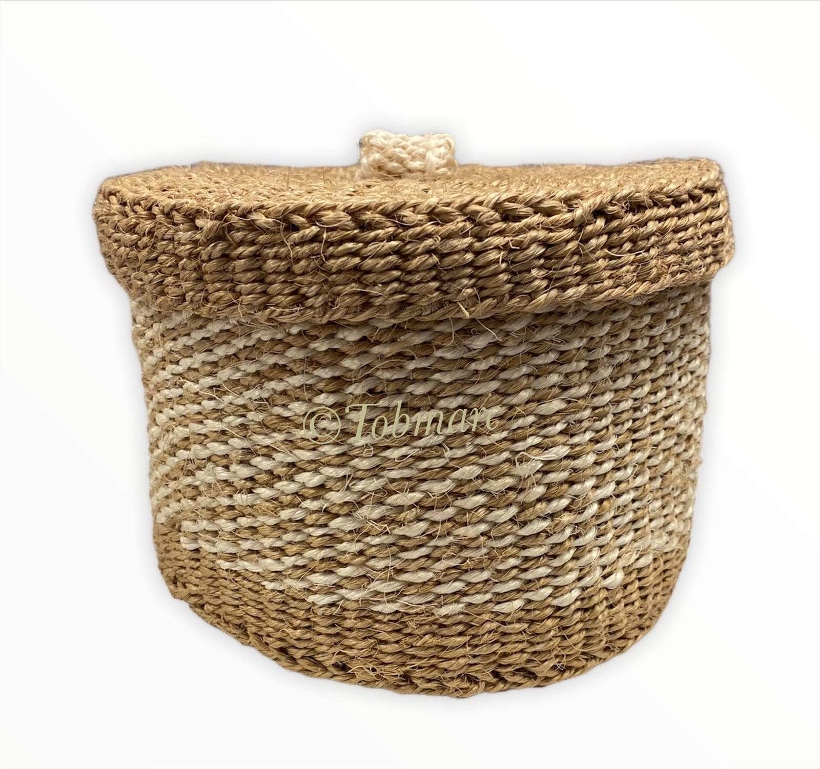 Tobmarc Home Decor & Gifts  Beige and White TWIN-Small Baskets with a Lid, basket storage, Handwoven Mini Basket