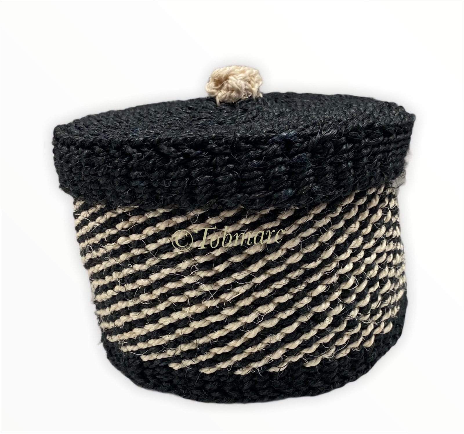 Tobmarc Home Decor & Gifts  Black and White TWIN-Small Baskets with a Lid, basket storage, Handwoven Mini Basket