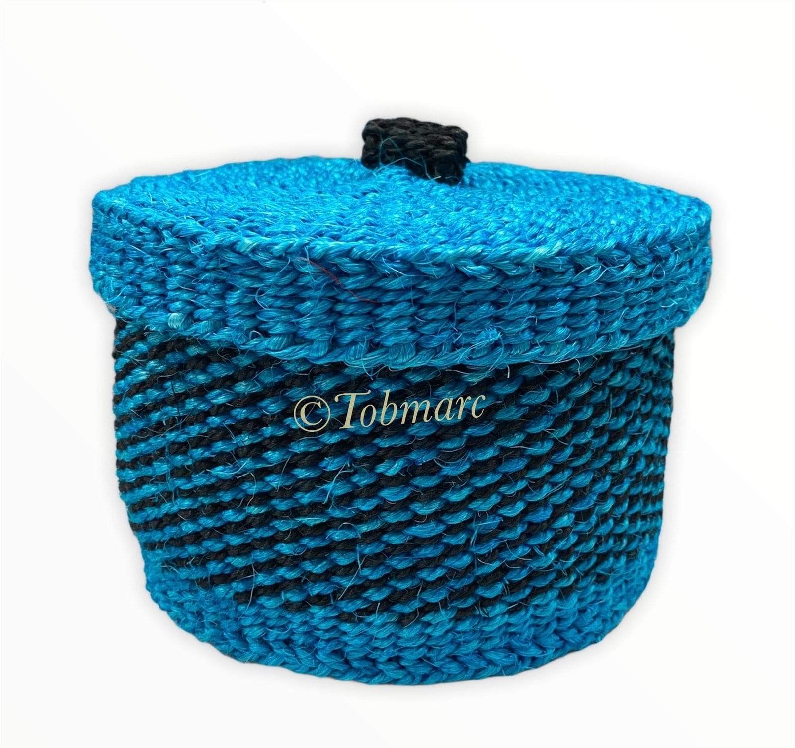 Tobmarc Home Decor & Gifts  Blue and Black TWIN-Small Baskets with a Lid, basket storage, Handwoven Mini Basket