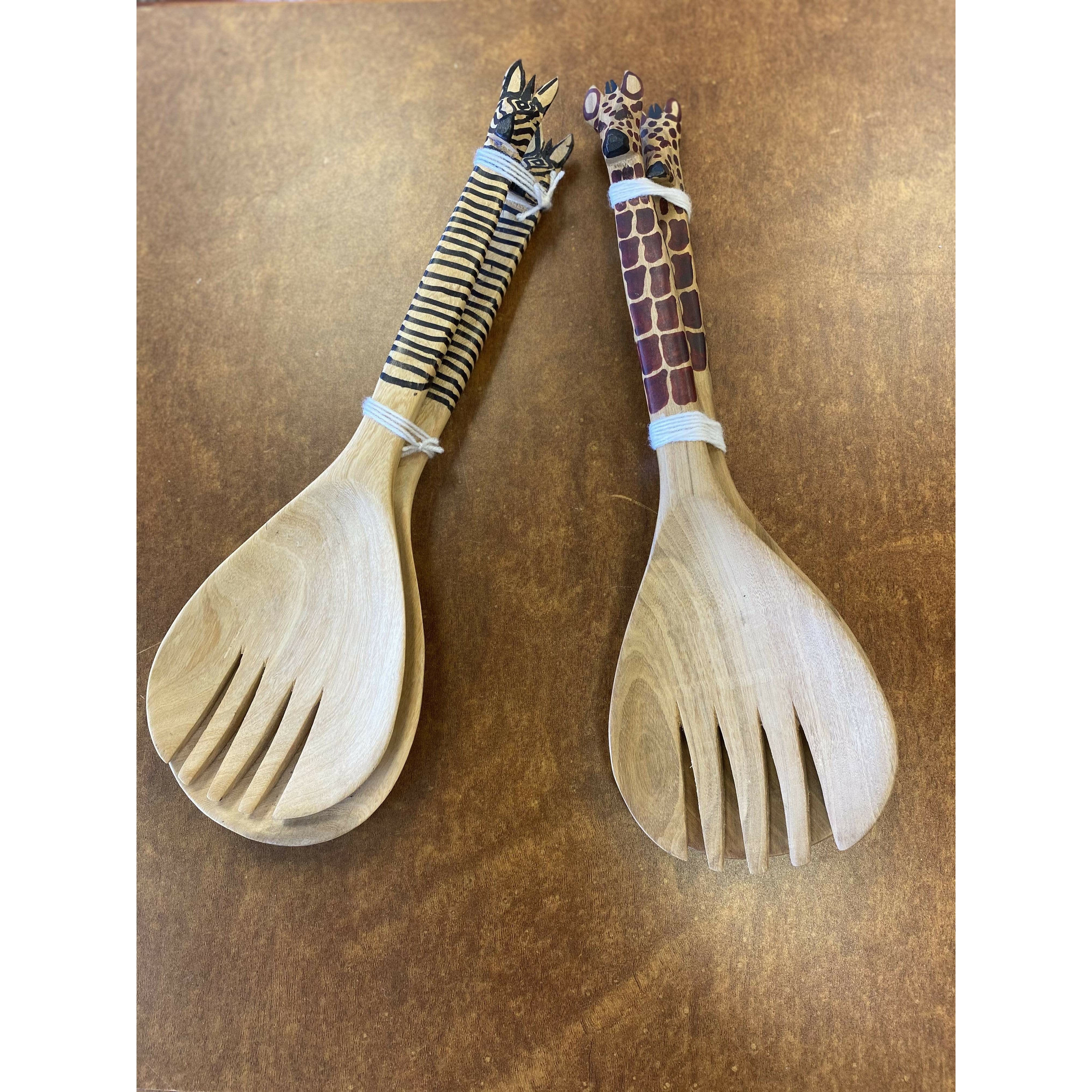 Tobmarc Home Decor & Gifts  Giraffe Hand carved Zebra Salad Serving  Spoon Set