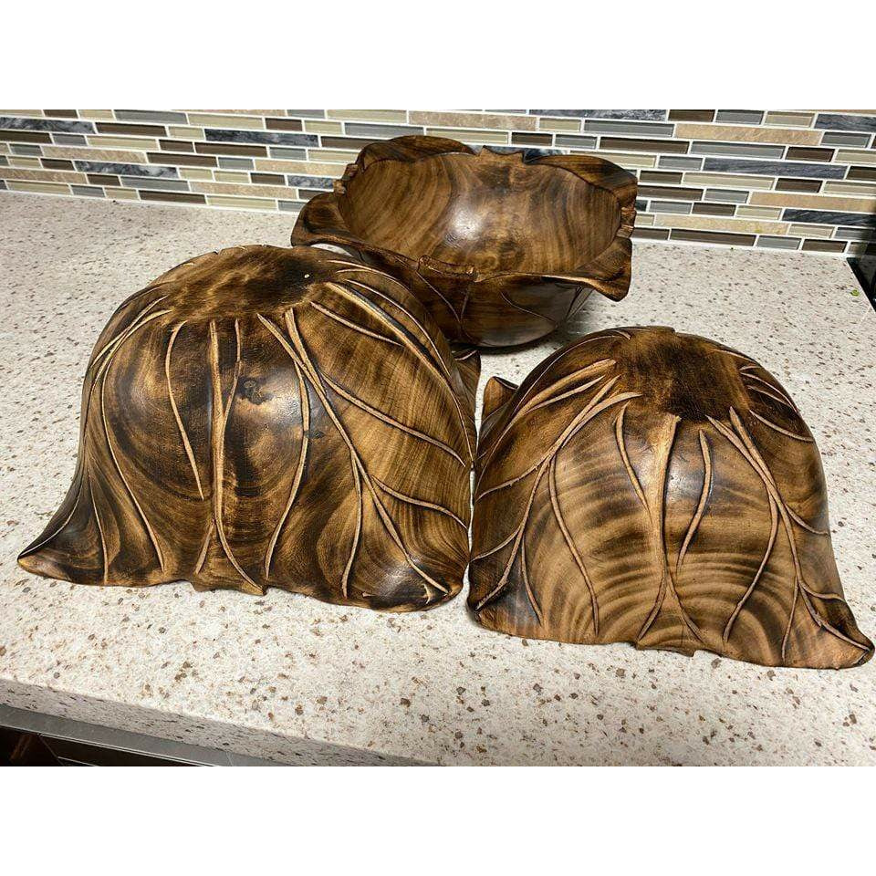 Tobmarc Home Decor & Gifts  Medium Hand-Carved, Flowery Jacaranda Bowl Set