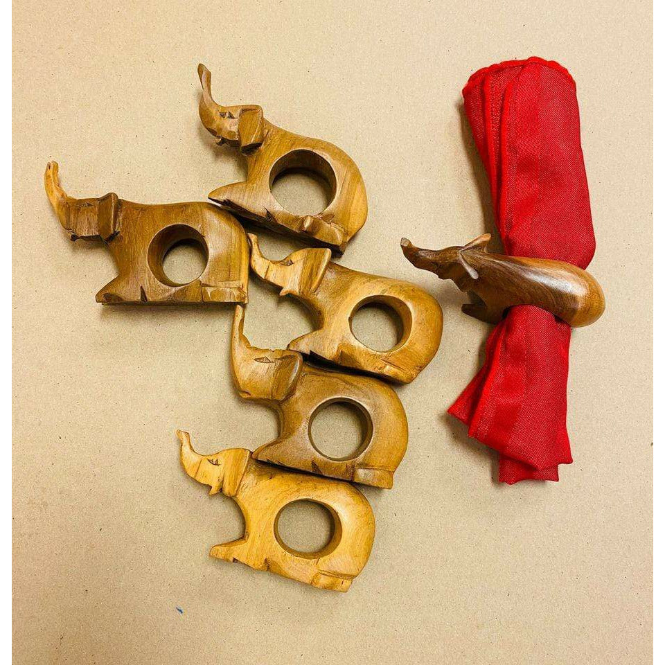 Tobmarc Home Decor & Gifts  Napkin Holder Six-Piece, Mahogany Wood Animal Safari Napkin Holder