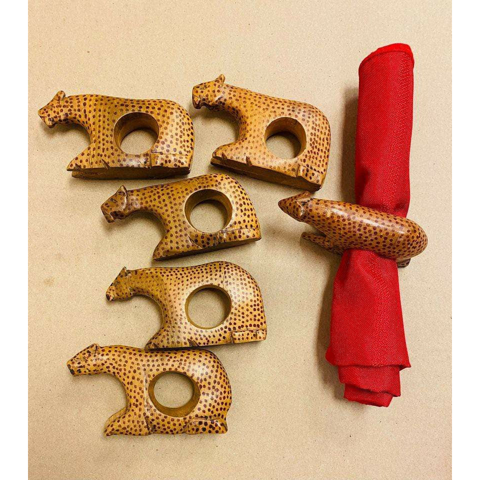 Tobmarc Home Decor & Gifts  Napkin Holder Six-Piece, Mahogany Wood Animal Safari Napkin Holder