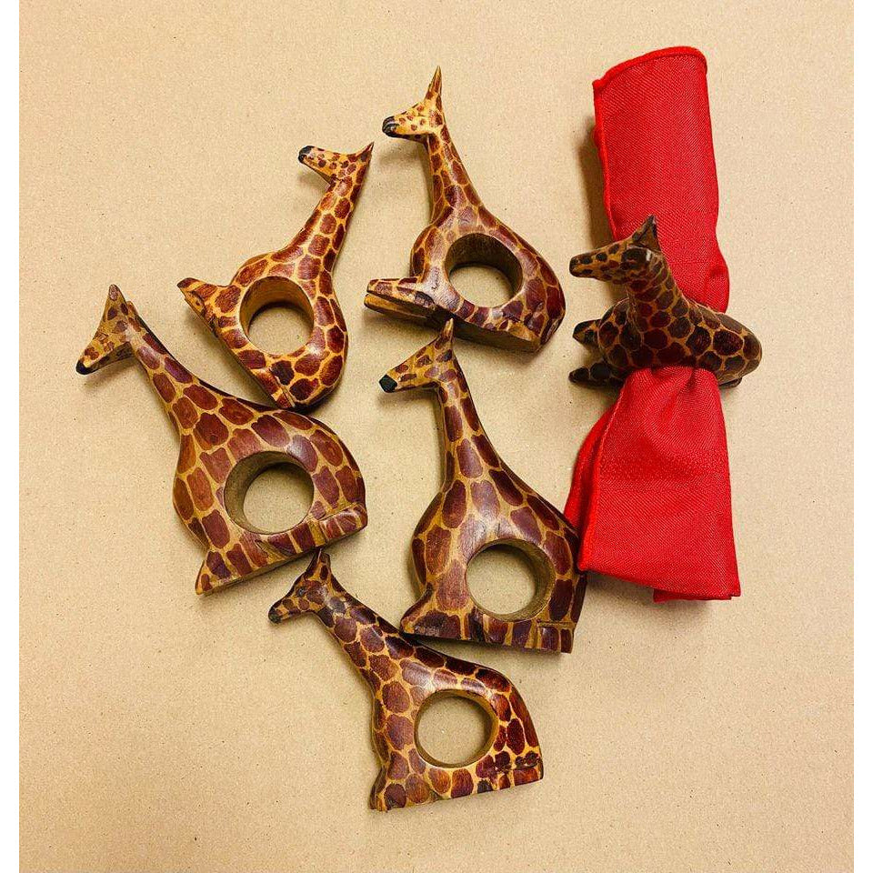 Tobmarc Home Decor & Gifts  Napkin Holder Six-Piece, Mahogany Wood Animal Safari Napkin Holder