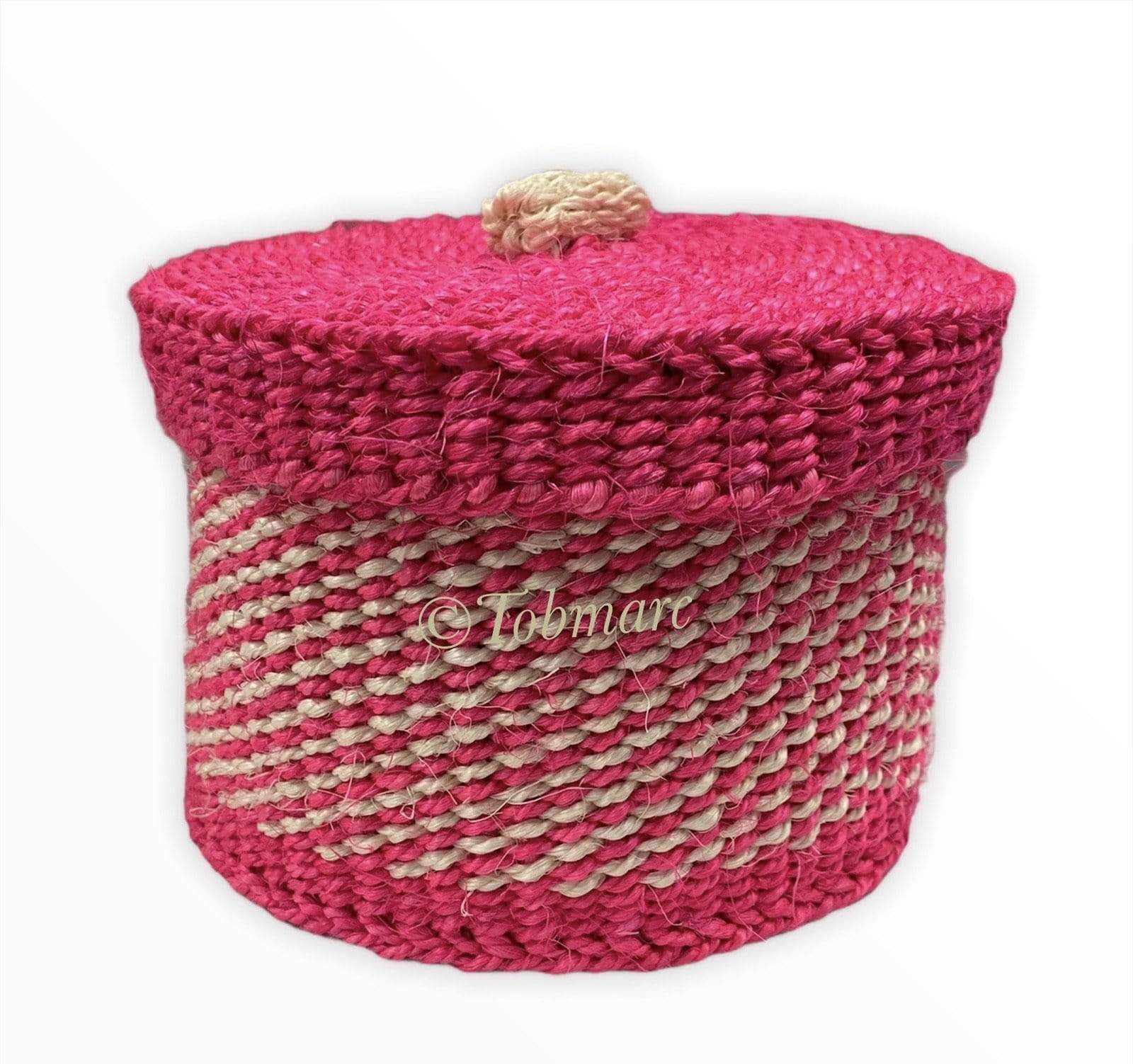 Tobmarc Home Decor & Gifts  Pink and White TWIN-Small Baskets with a Lid, basket storage, Handwoven Mini Basket