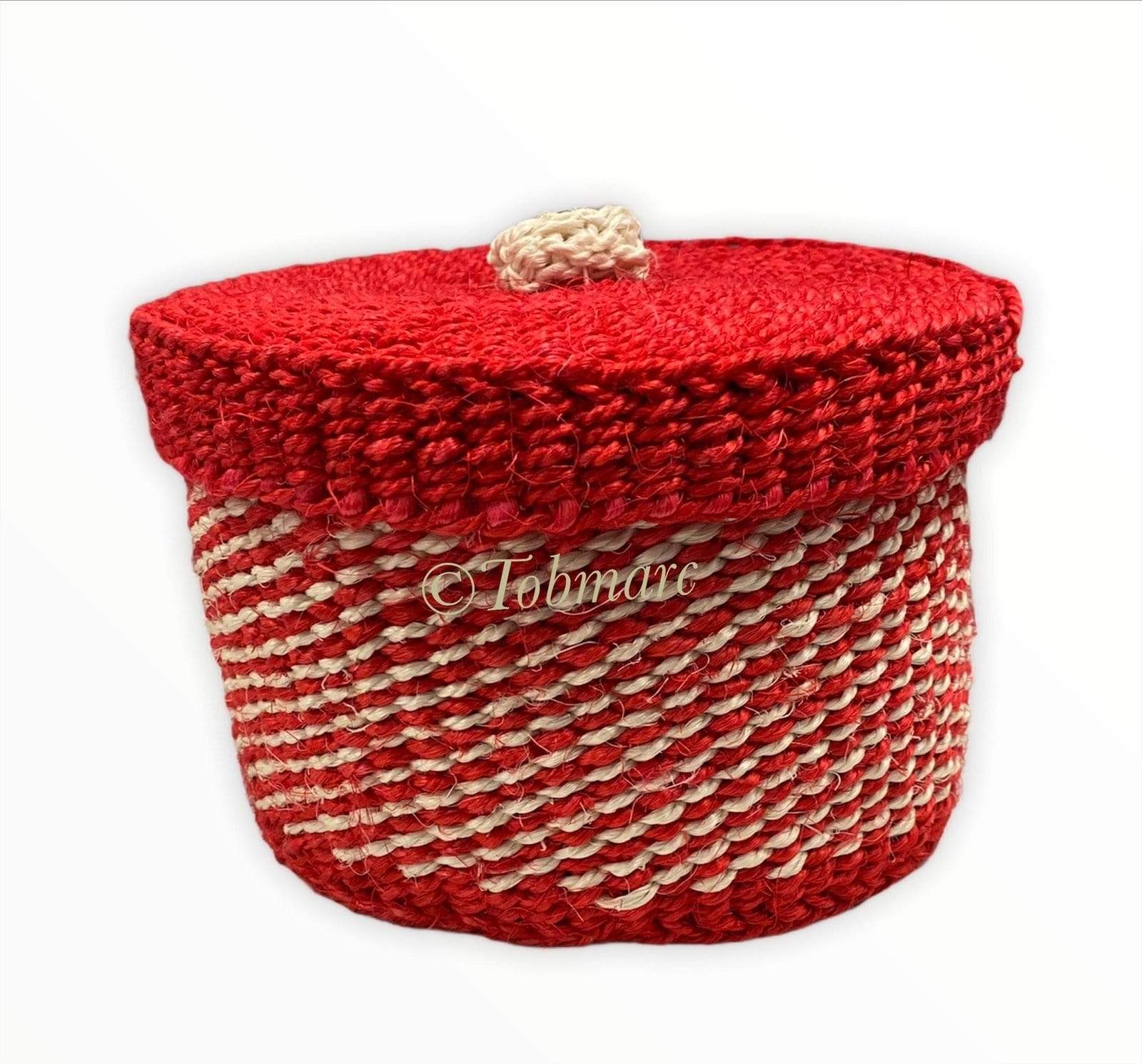 Tobmarc Home Decor & Gifts  Red and White TWIN-Small Baskets with a Lid, basket storage, Handwoven Mini Basket