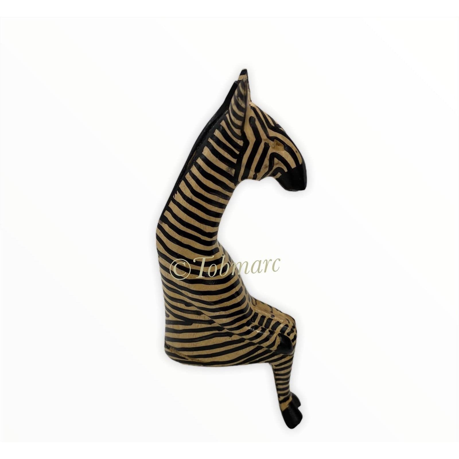 Tobmarc Home Decor & Gifts  Sculpture & Carvings Zebra / 8" African Sitting Animal, Wooden Zebra, Giraffe Home Decor, Decoration for Book Shelf