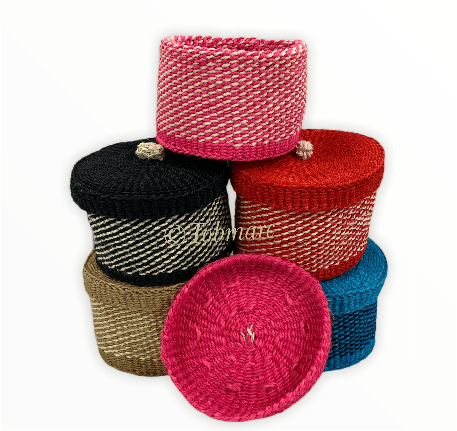 Tobmarc Home Decor & Gifts  TWIN-Small Baskets with a Lid, basket storage, Handwoven Mini Basket