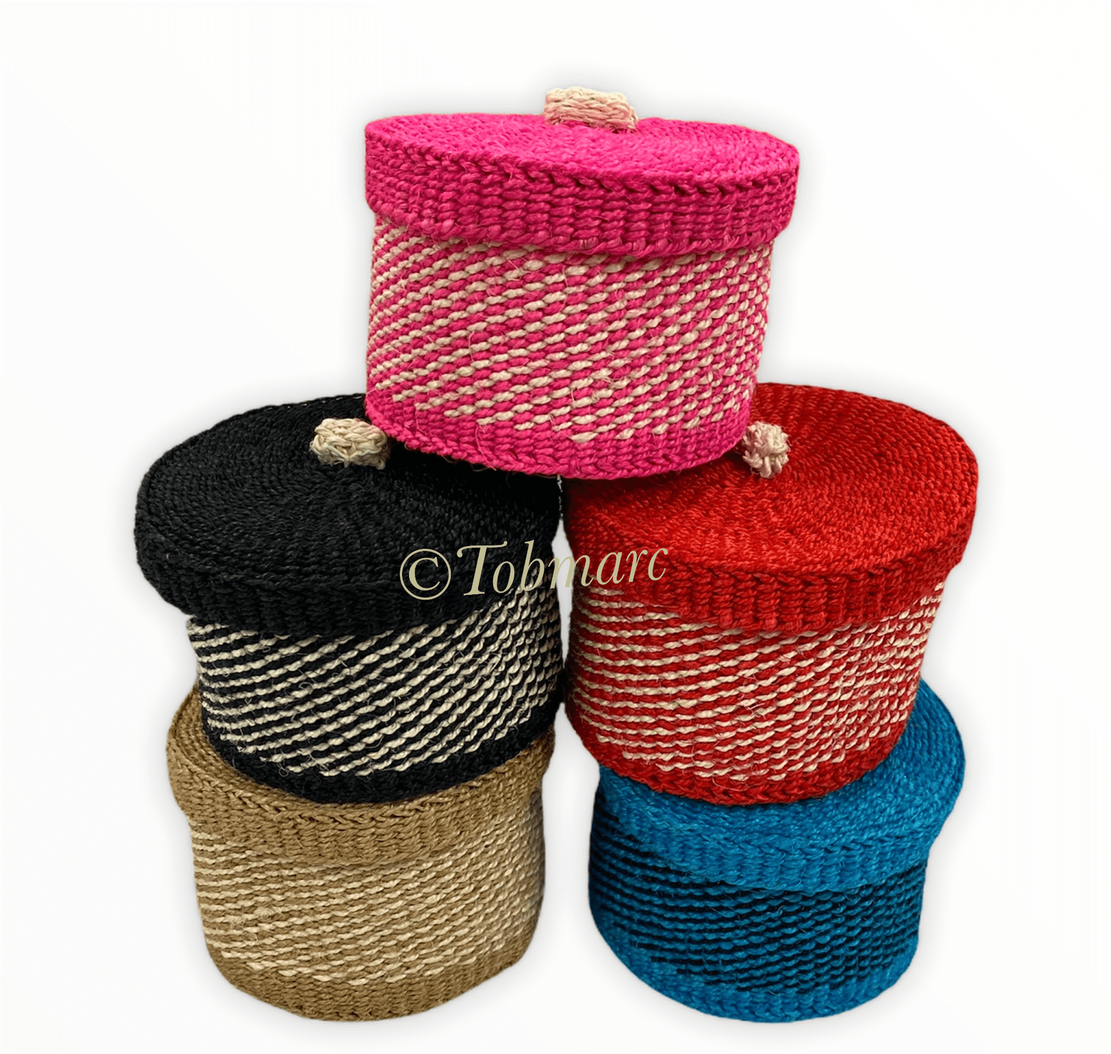 Tobmarc Home Decor & Gifts  TWIN-Small Baskets with a Lid, basket storage, Handwoven Mini Basket