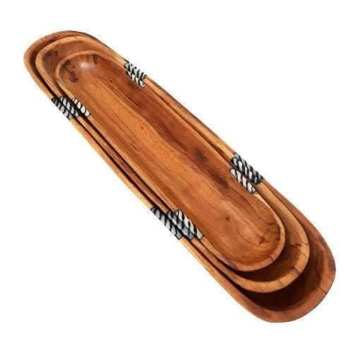 Tobmarc Home Decor & Gifts  Wooden Bowl Carved Wood Baguette Tray Set