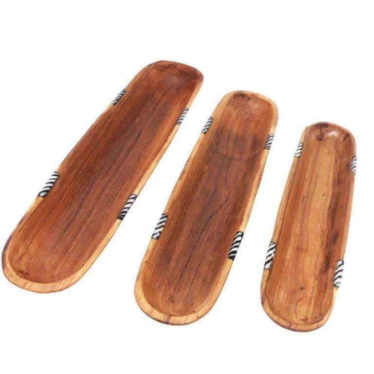 Tobmarc Home Decor & Gifts  Wooden Bowl Carved Wood Baguette Tray Set
