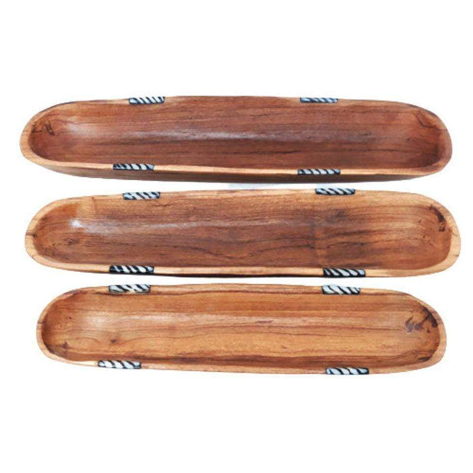 Tobmarc Home Decor & Gifts  Wooden Bowl Carved Wood Baguette Tray Set