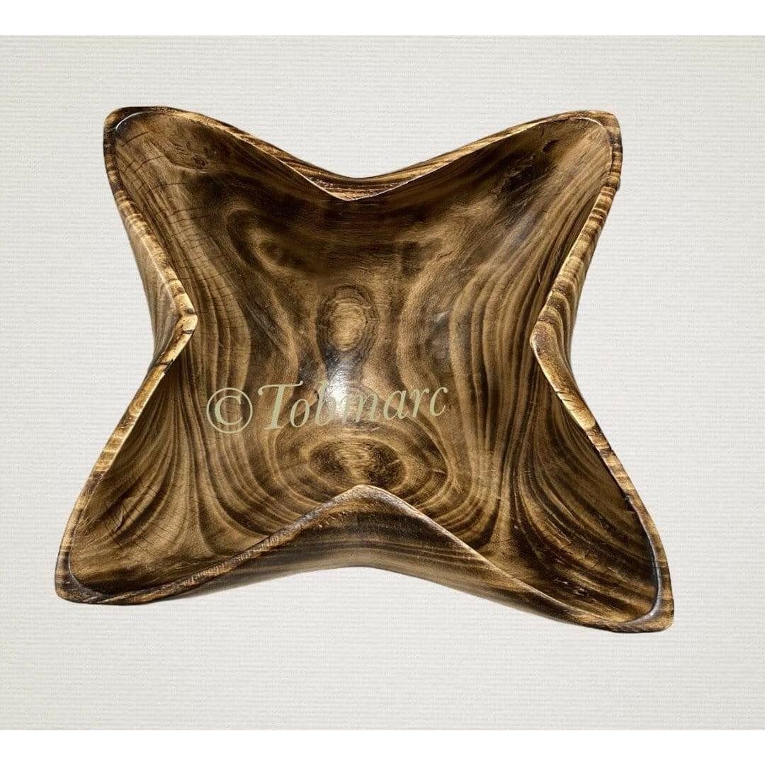 Tobmarc Home Decor & Gifts  Wooden Bowl Wavy Square Jacaranda Salad Bowl, Hand carved Bowl, Wooden Bowl, Special gift